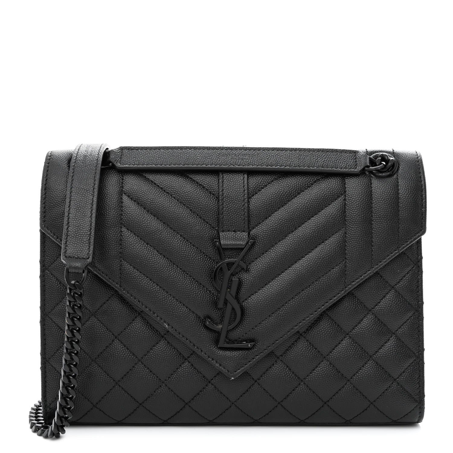 Saint Laurent Grain De Poudre Textured Mixed Matelasse Triquilt Medium Monogram Monochrome Satchel Black 1 of 11