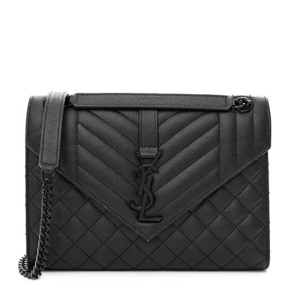 Saint Laurent Grain De Poudre Textured Mixed Matelasse Triquilt Medium Monogram Monochrome Satchel Black 1 of 11