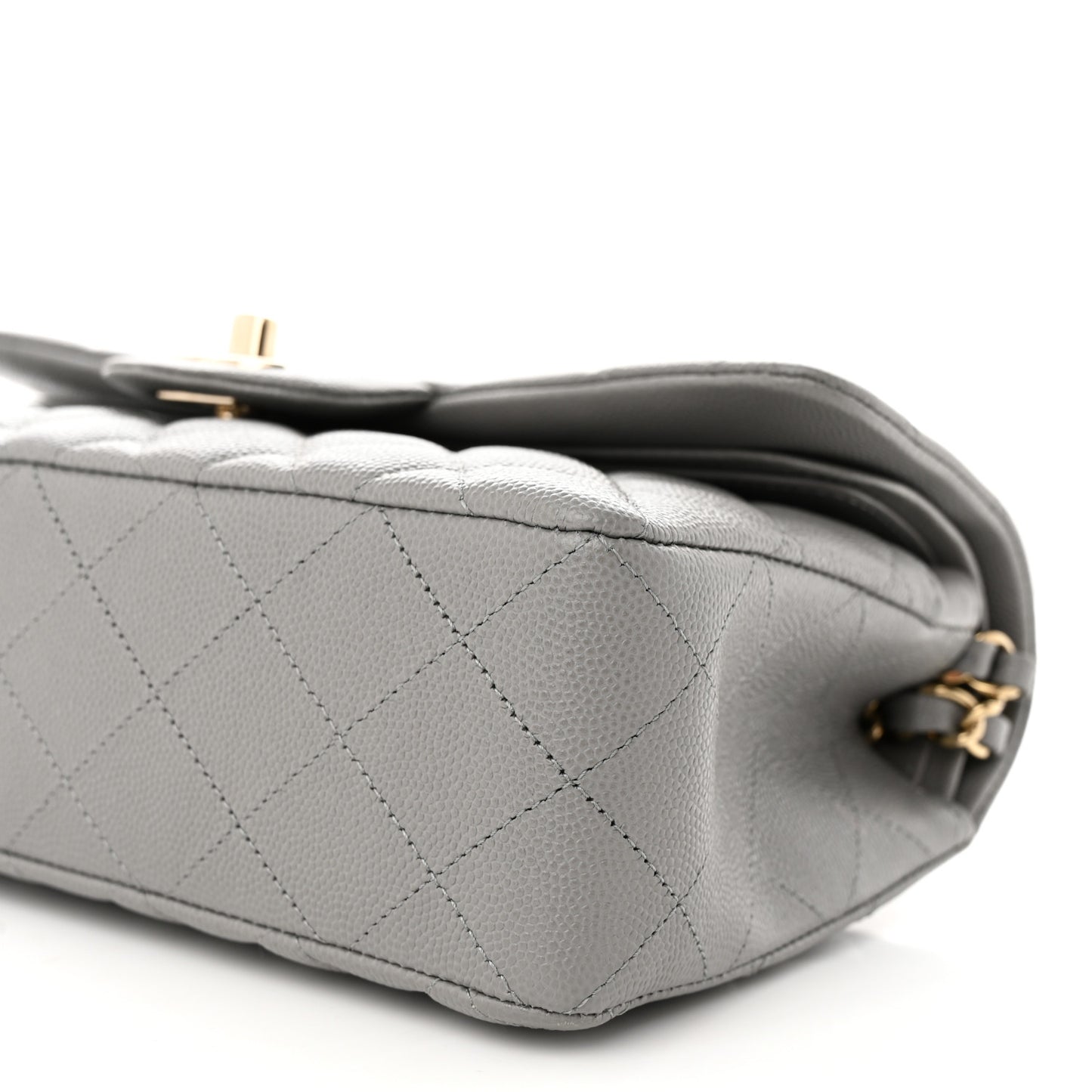 Caviar Quilted Small Double Flap Grey