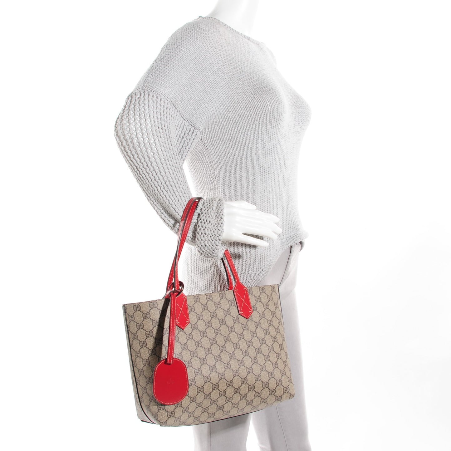 GG Supreme Monogram Small Reversible Tote Beige Red