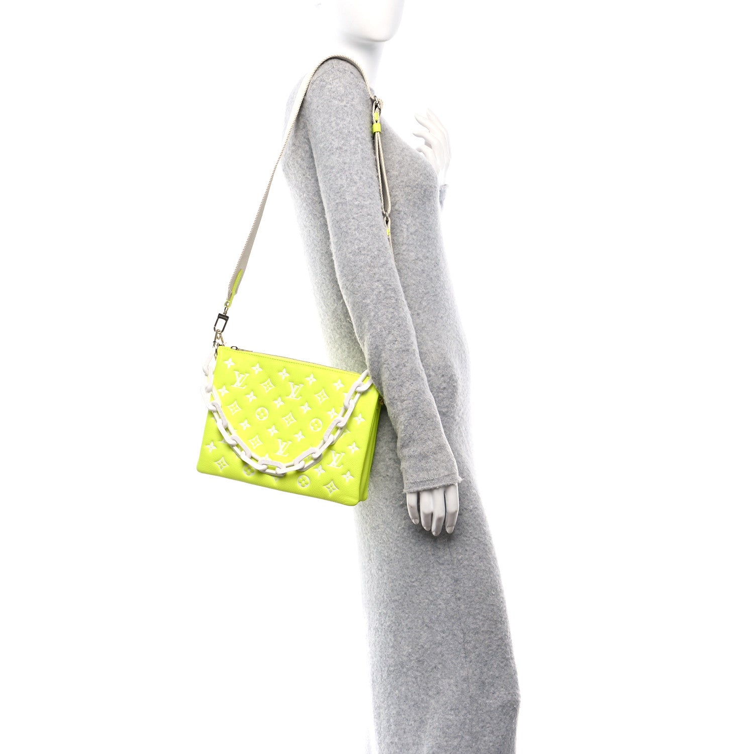Louis Vuitton Calfskin Embossed Monogram LV Match Coussin PM Fluorescent Yellow 2 of 11