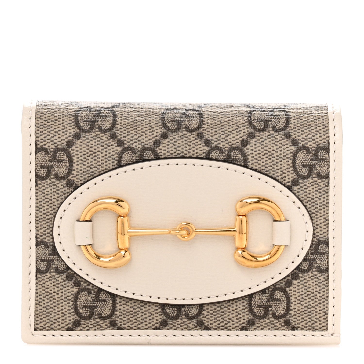 Gucci GG Supreme Monogram Azalea Calfskin Horsebit 1955 Card Case Wallet Beige Ebony Mystic White 1 of 8