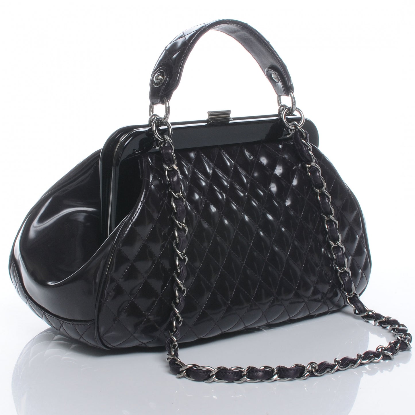 Patent Quilted Mademoiselle Small Frame Bag Purple