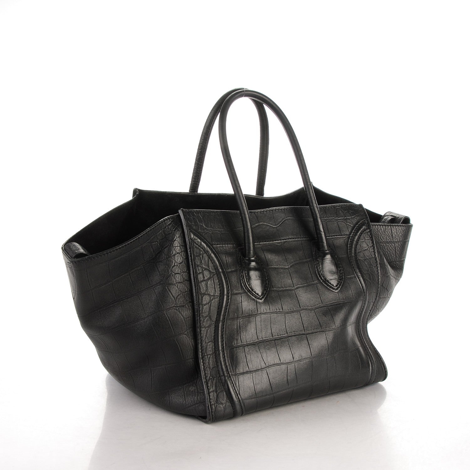 Celine Crocodile Embossed Calfskin Medium Phantom Luggage Black 3 of 13
