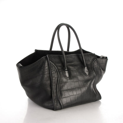 Celine Crocodile Embossed Calfskin Medium Phantom Luggage Black 3 of 13