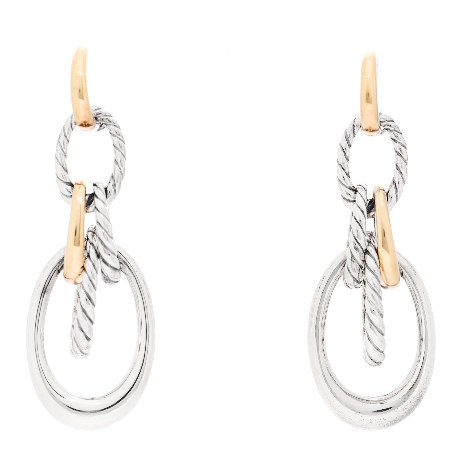 David Yurman Sterling Silver 18K Yellow Gold DY Pure Form Drop Earrings 1 of 4