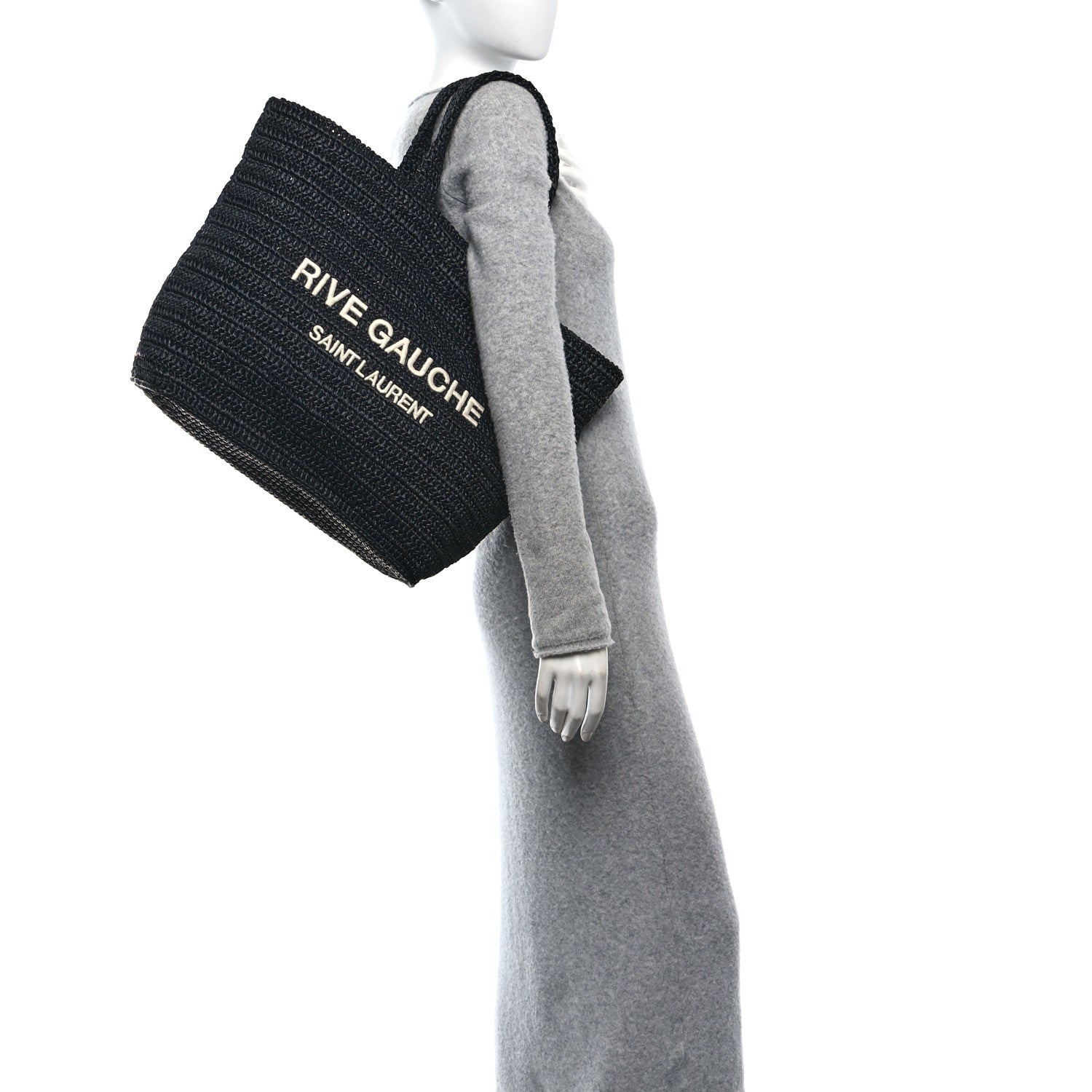 Saint Laurent Raffia Rive Gauche Tote Black 2 of 11