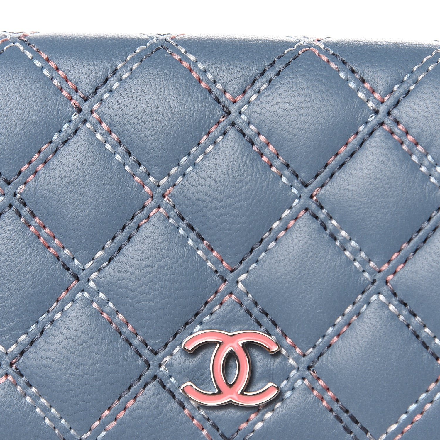 Chanel Lambskin Double Stitch Quilted Flap Card Holder Light Blue 8 of 10