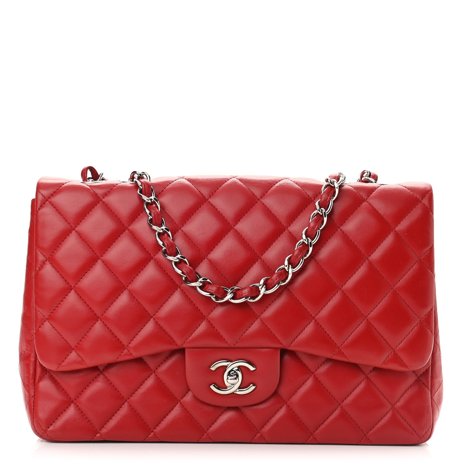 Chanel Lambskin Quilted Jumbo Double Flap Red 1 of 12