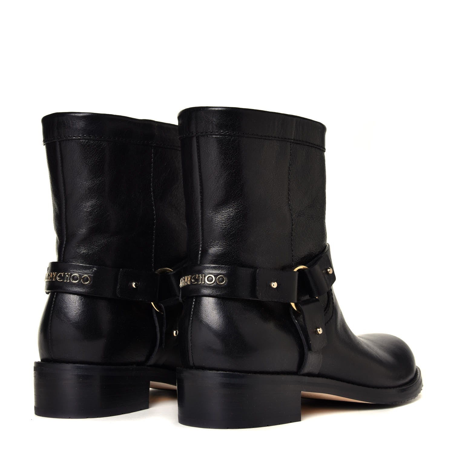 Jimmy Choo Shiny Calfskin Dixi Low Moto Boots 37.5 Black 5 of 12