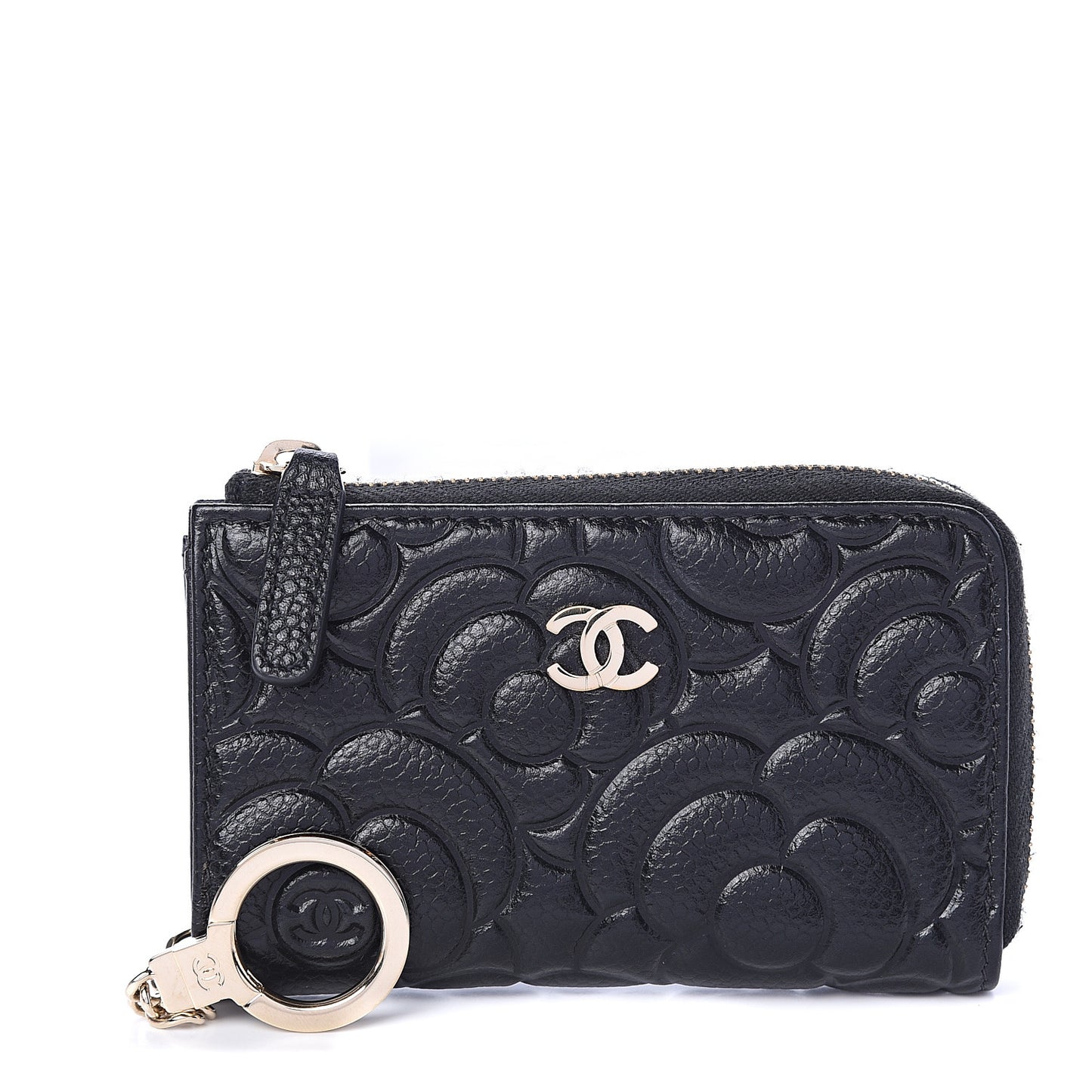 Caviar Camellia Embossed Key Holder Case Black