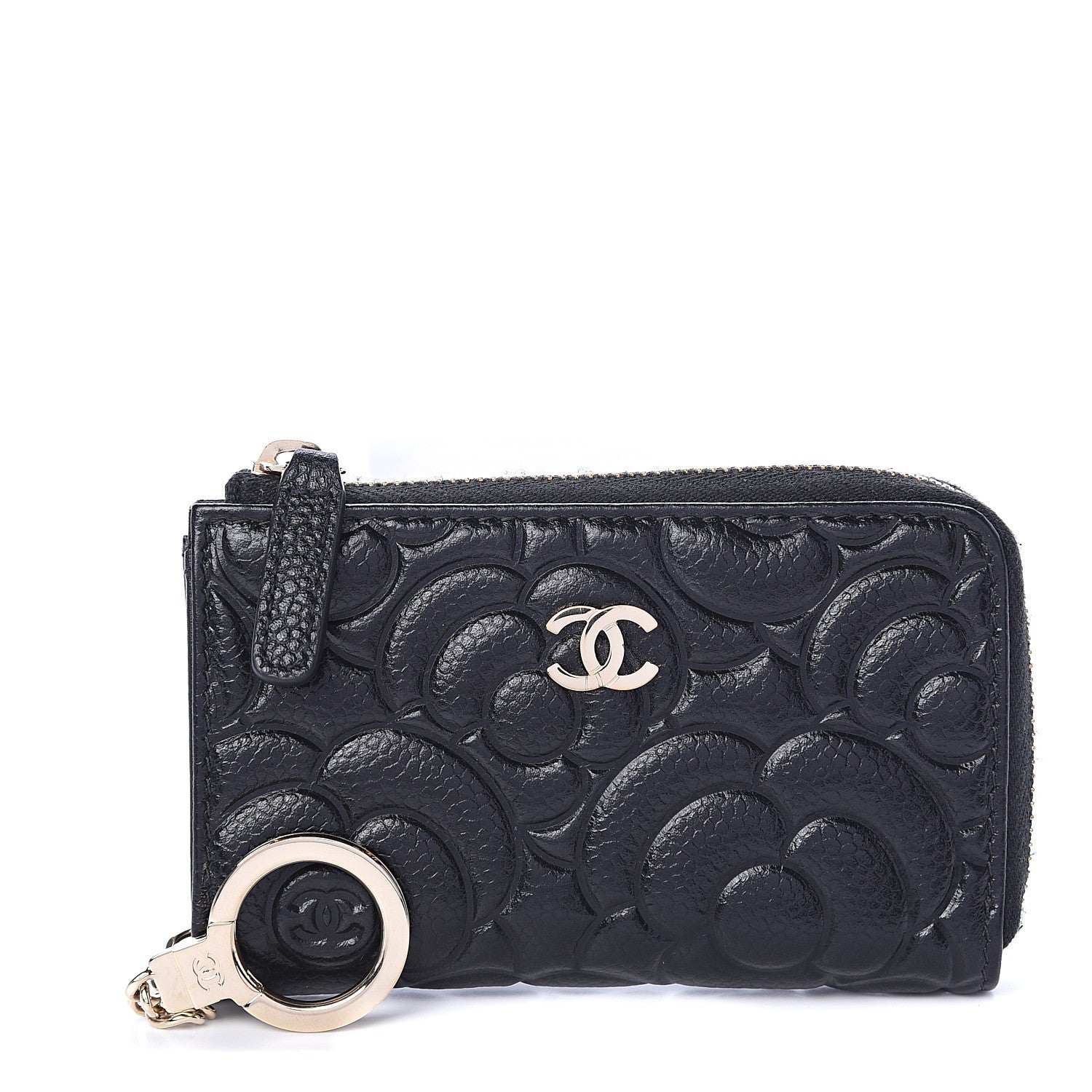 Chanel Caviar Camellia Embossed Key Holder Case Black 1 of 5