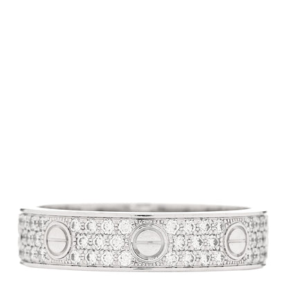Cartier 18K White Gold Diamond 5mm LOVE Paved Ring 56 7.75 3 of 5