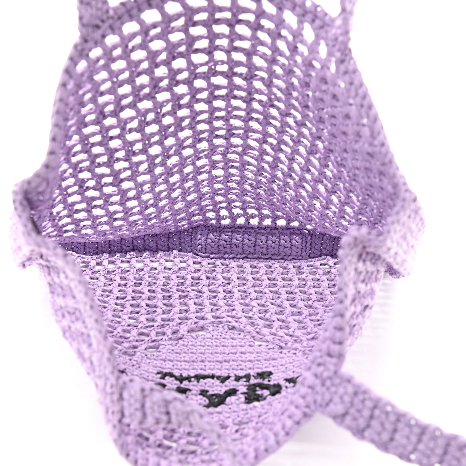 Prada Yarn Raffia Effect Crochet Logo Embroidered Tote Bag Lilium 5 of 9