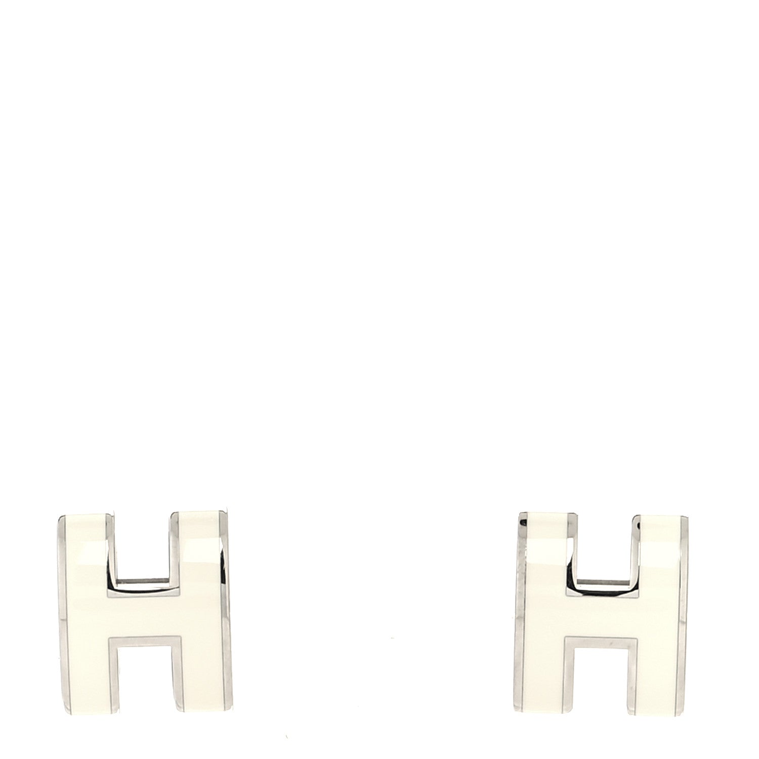 Hermes Palladium Lacquered Mini Pop H Earrings White 1 of 5