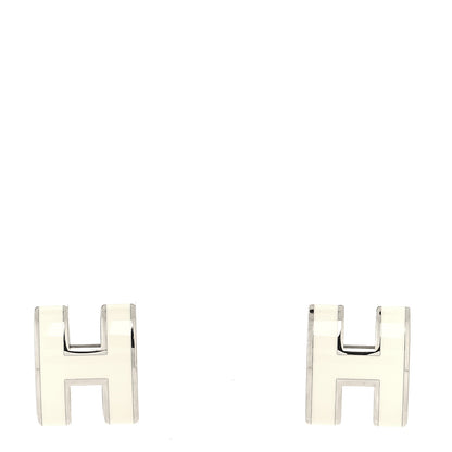 Hermes Palladium Lacquered Mini Pop H Earrings White 1 of 5