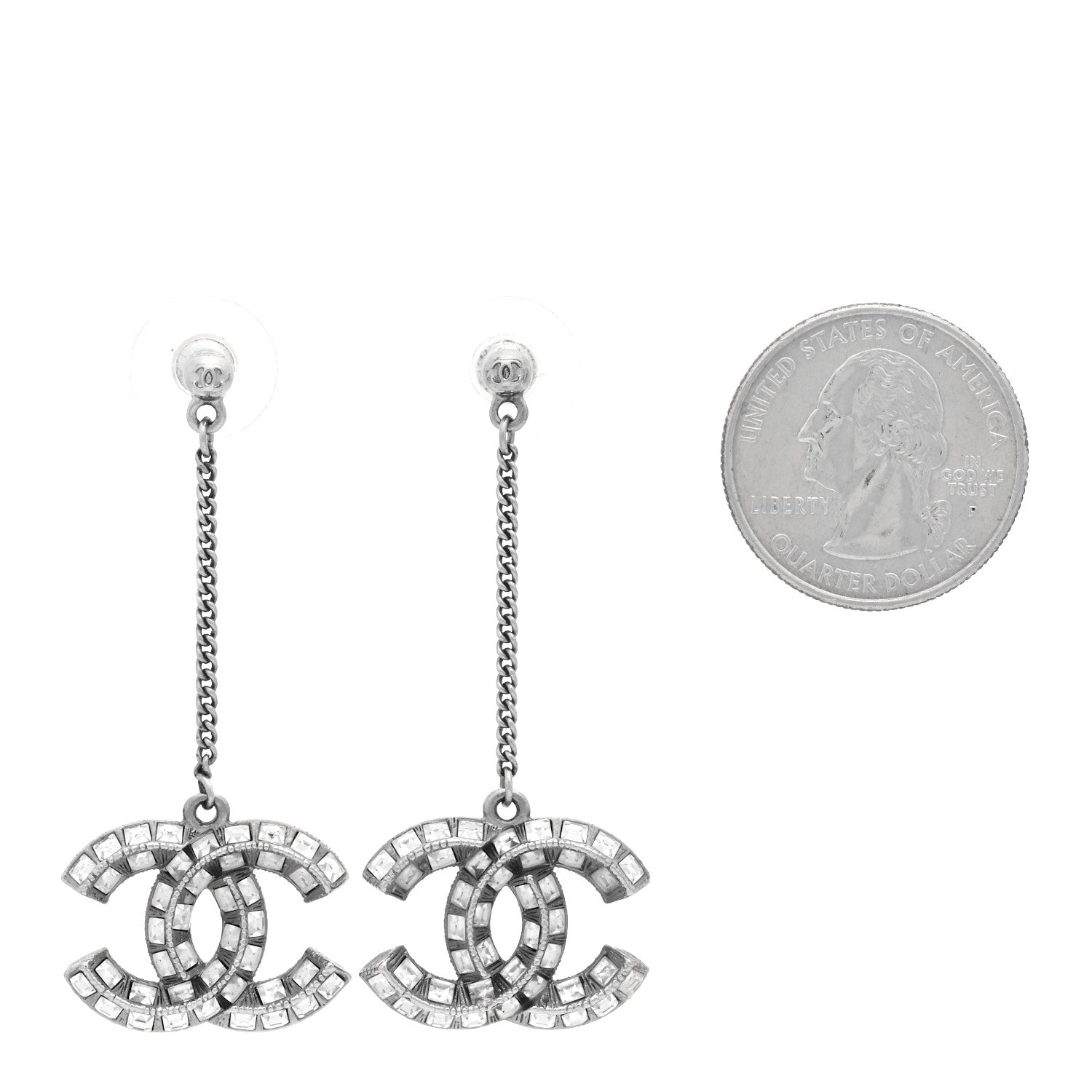Chanel Baguette Crystal CC Drop Earrings Silver 2 of 4