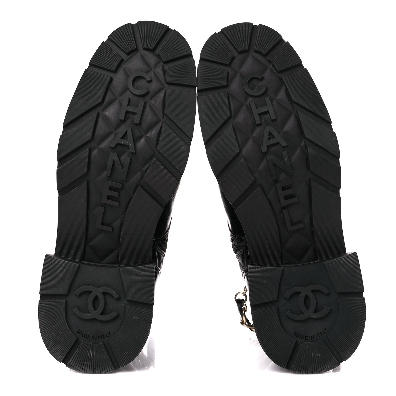 Chanel Shiny Calfskin Patent Quilted Chain Lace Up Combat Boots 39 Black 5 of 9