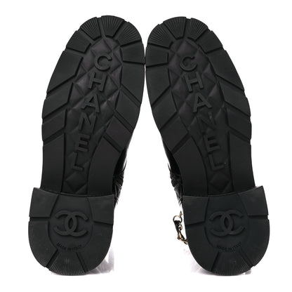 Chanel Shiny Calfskin Patent Quilted Chain Lace Up Combat Boots 39 Black 5 of 9