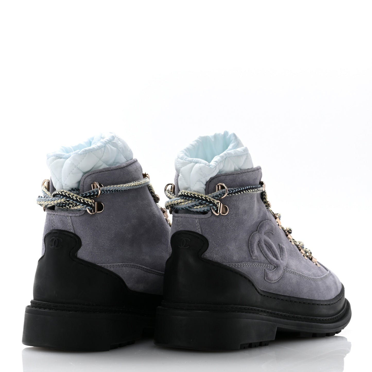 Suede Nylon Lace Up Snow Boots 38 Grey Blue