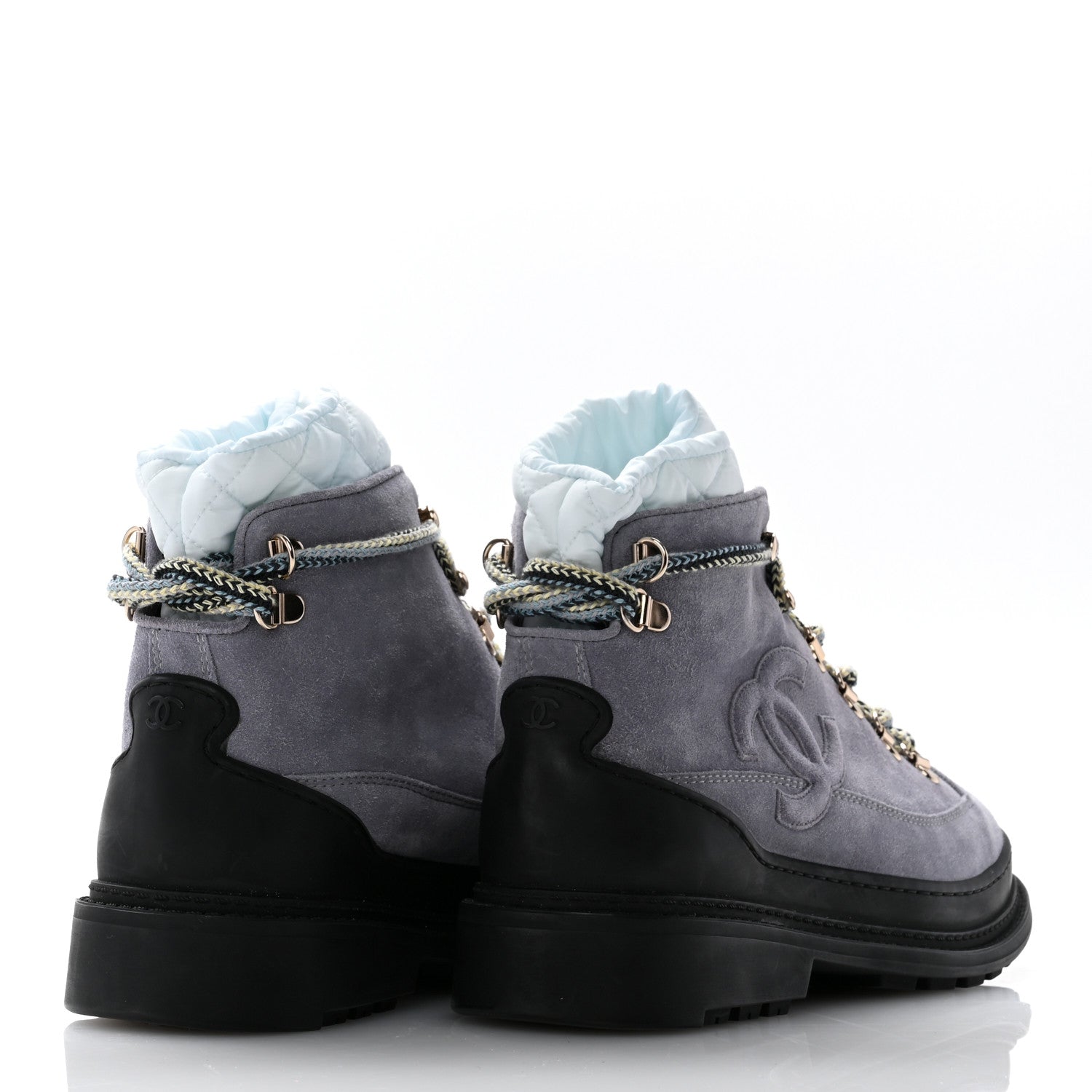 Chanel Suede Nylon Lace Up Snow Boots 38 Grey Blue 4 of 8
