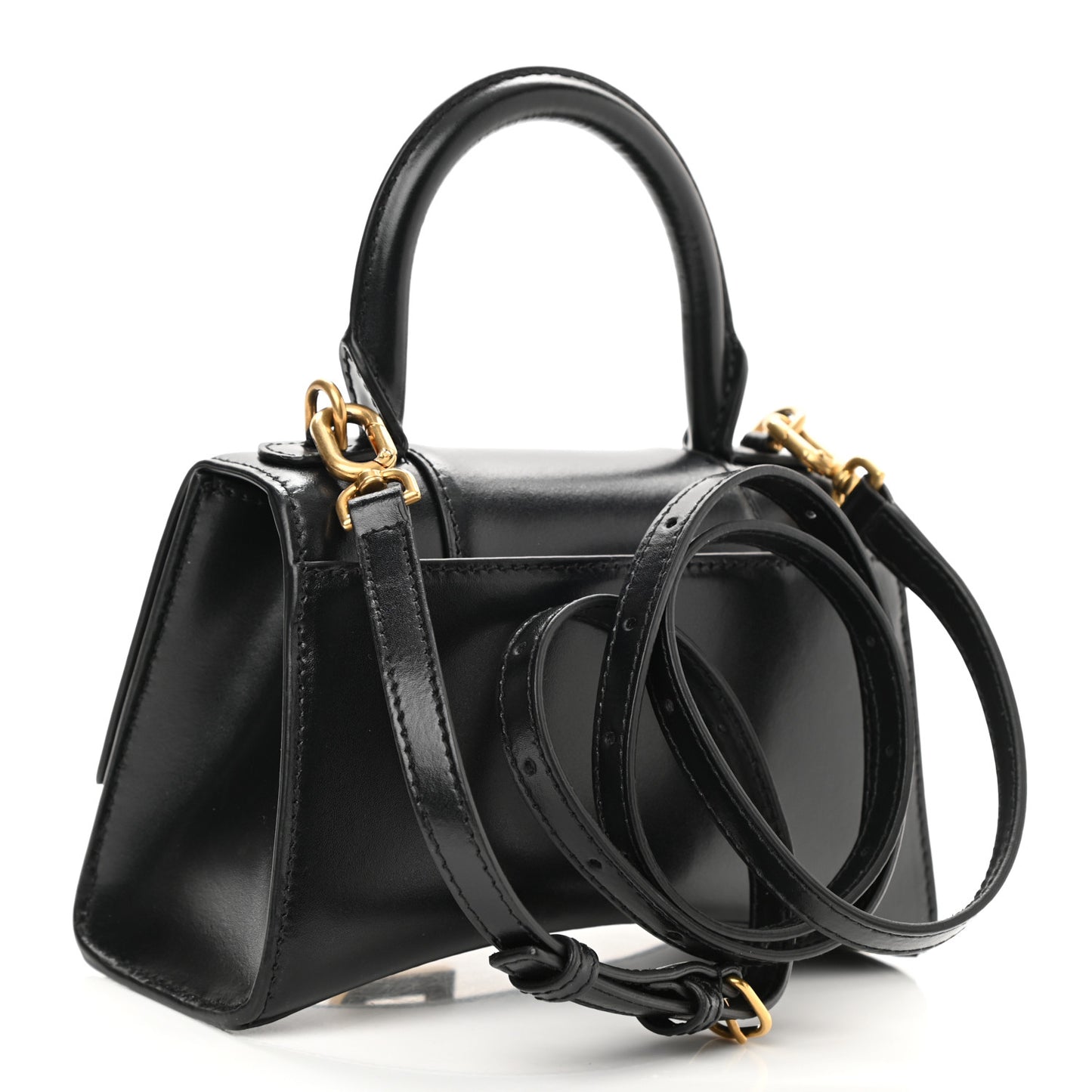 Shiny Box Calfskin Hourglass Top Handle Bag Mini Black