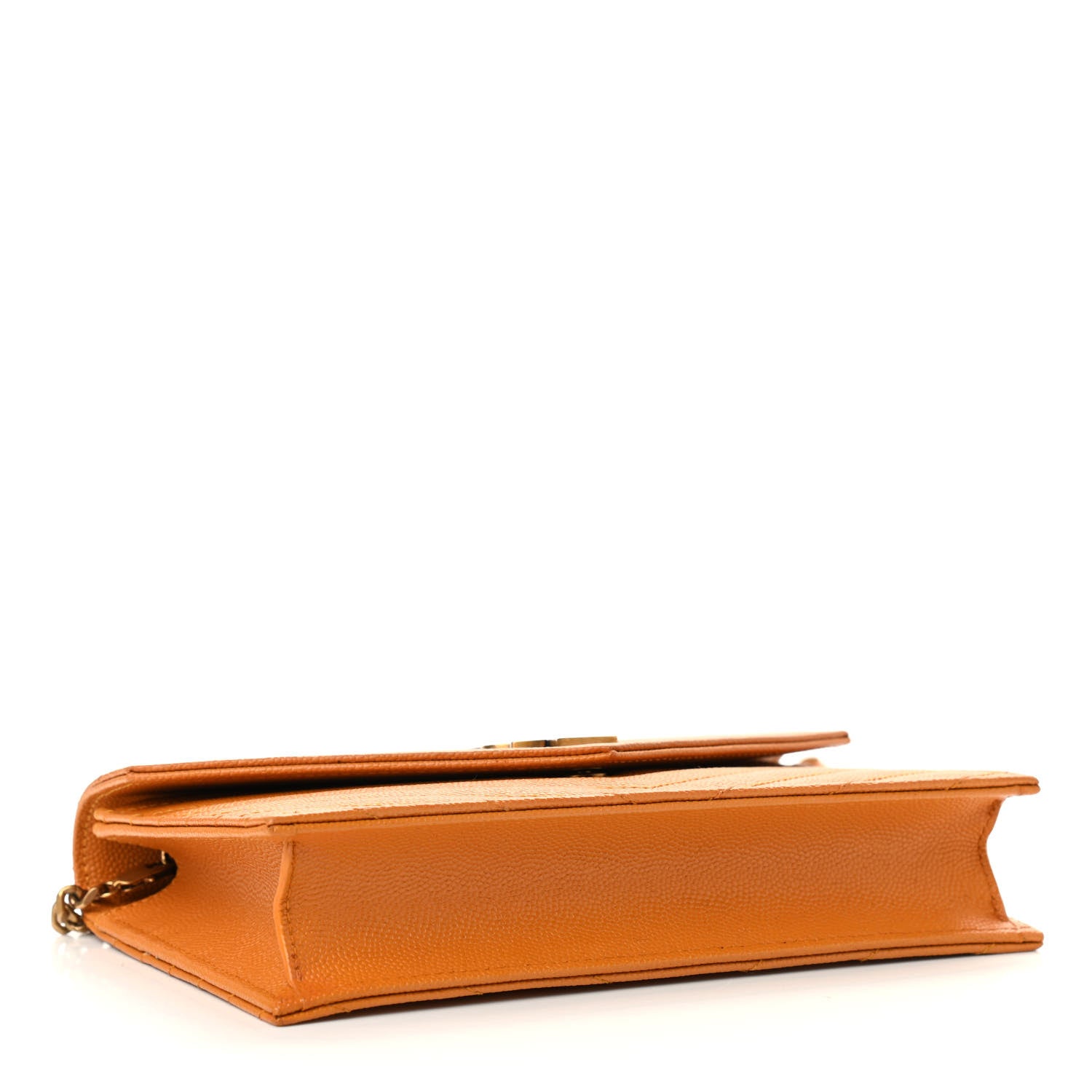 Saint Laurent Grain De Poudre Matelasse Chevron Monogram Envelope Chain Wallet Senape Yellow 4 of 8