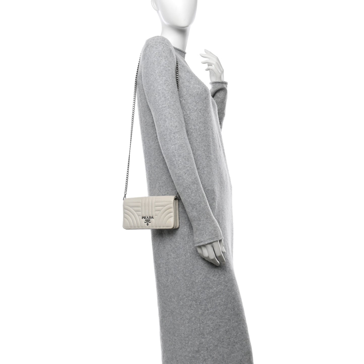 Soft Calfskin Impunture Diagramme Chain Wallet White