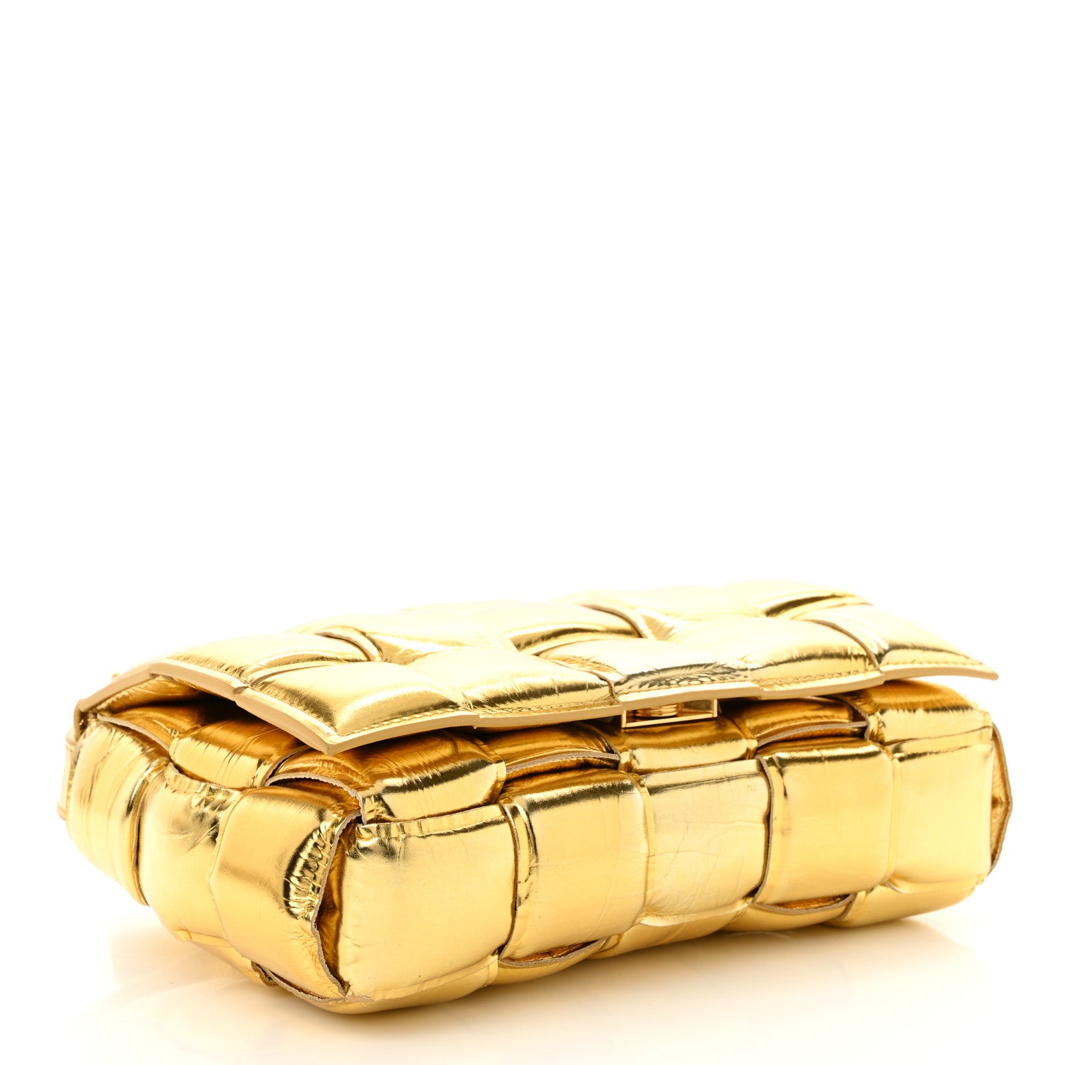 Bottega Veneta Mirror Lambskin Maxi Intreccio Padded Cassette Crossbody Bag Gold 4 of 12