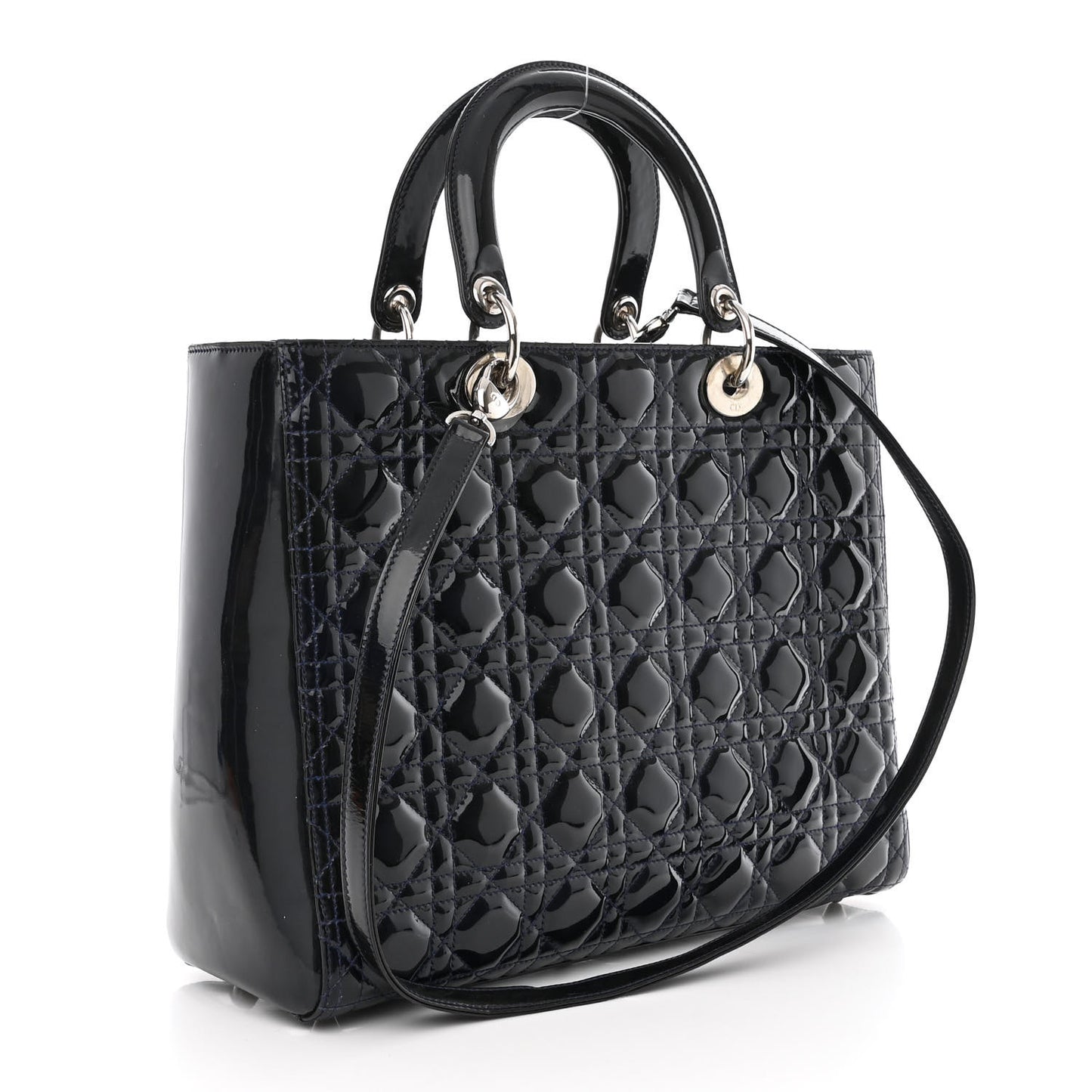 Patent Cannage Large Lady Dior Navy Blue