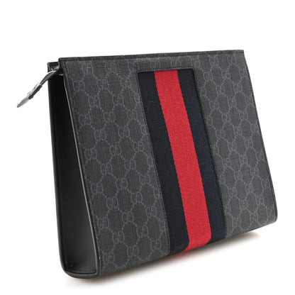 Gucci GG Supreme Monogram Selleria Calfskin Web New Web Cosmetic Case Black 3 of 7
