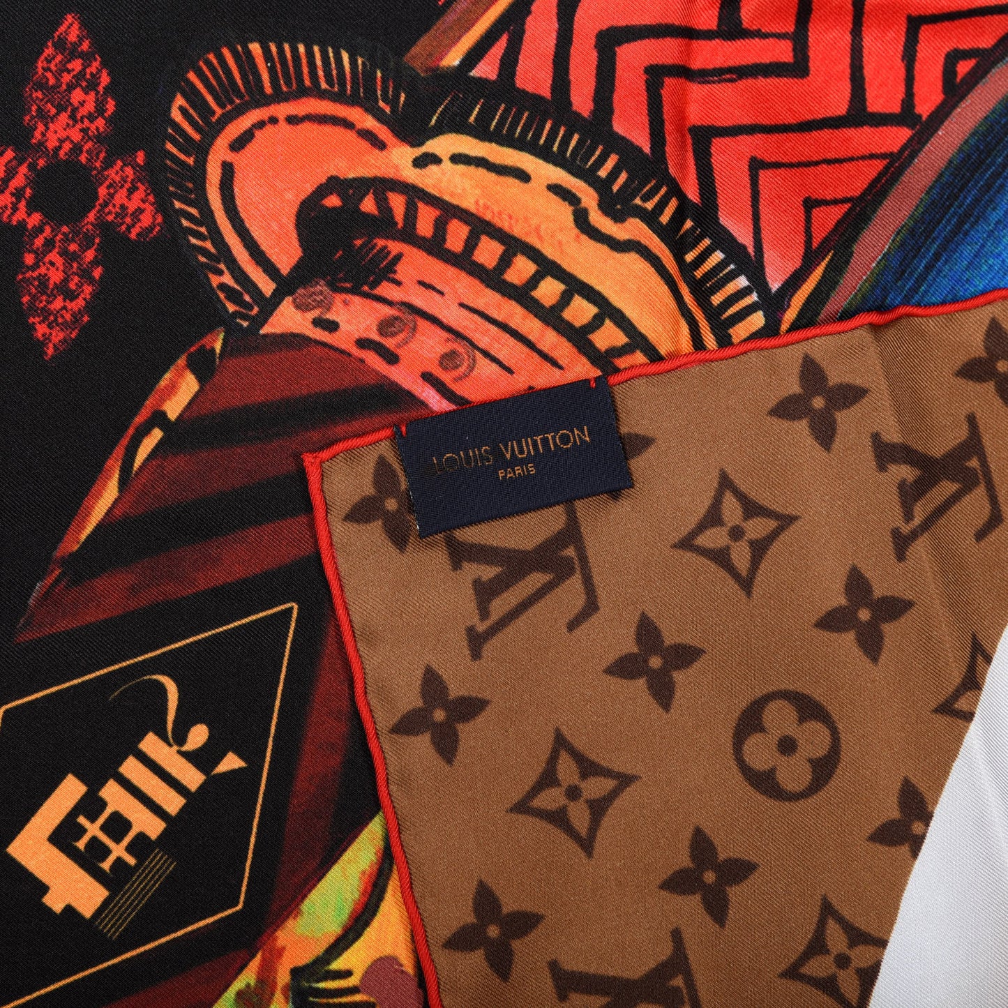 Silk Monogram Kabuki Sticker Square Scarf