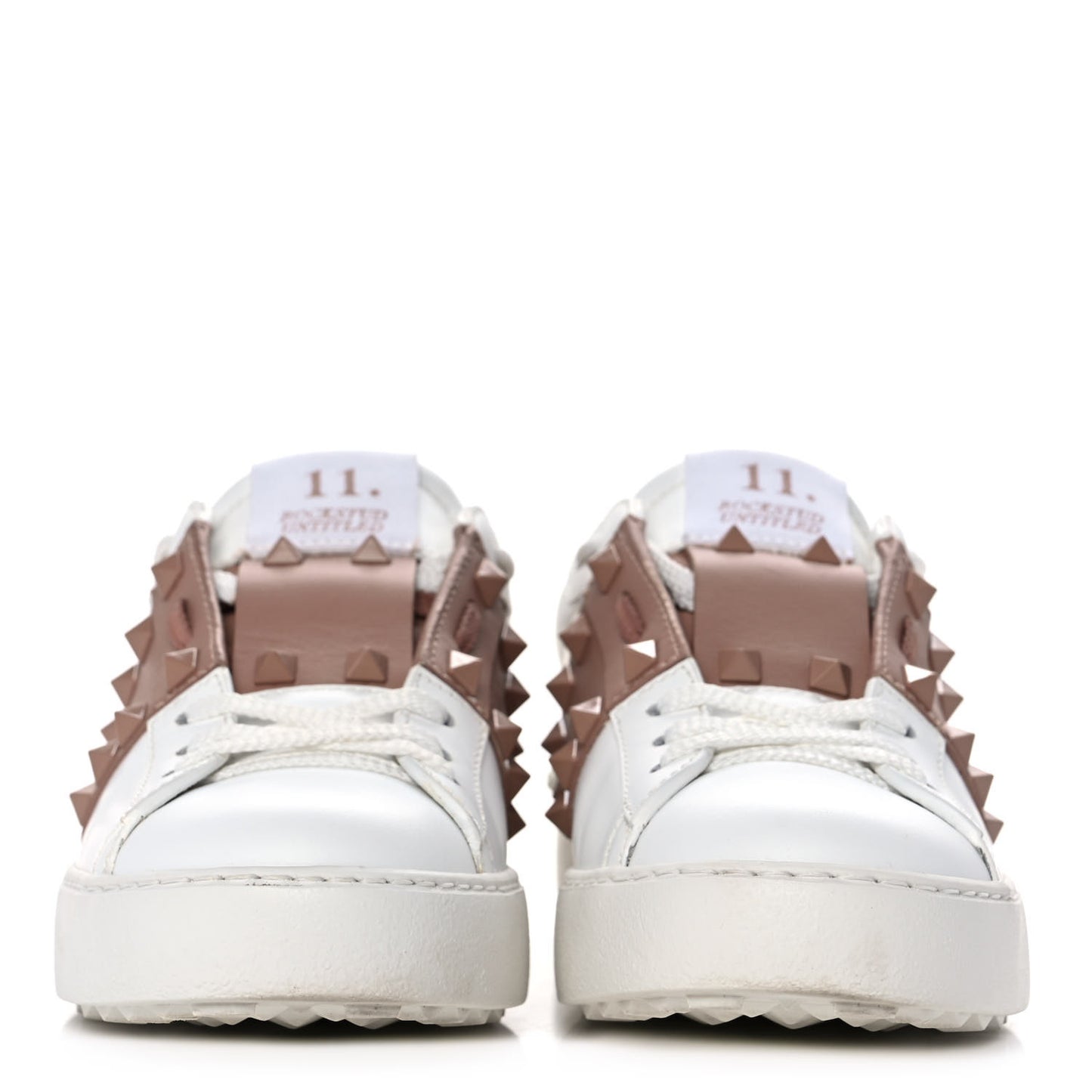 Calfskin Rockstud Untitled Open Sneakers 35 White Rose Cannelle