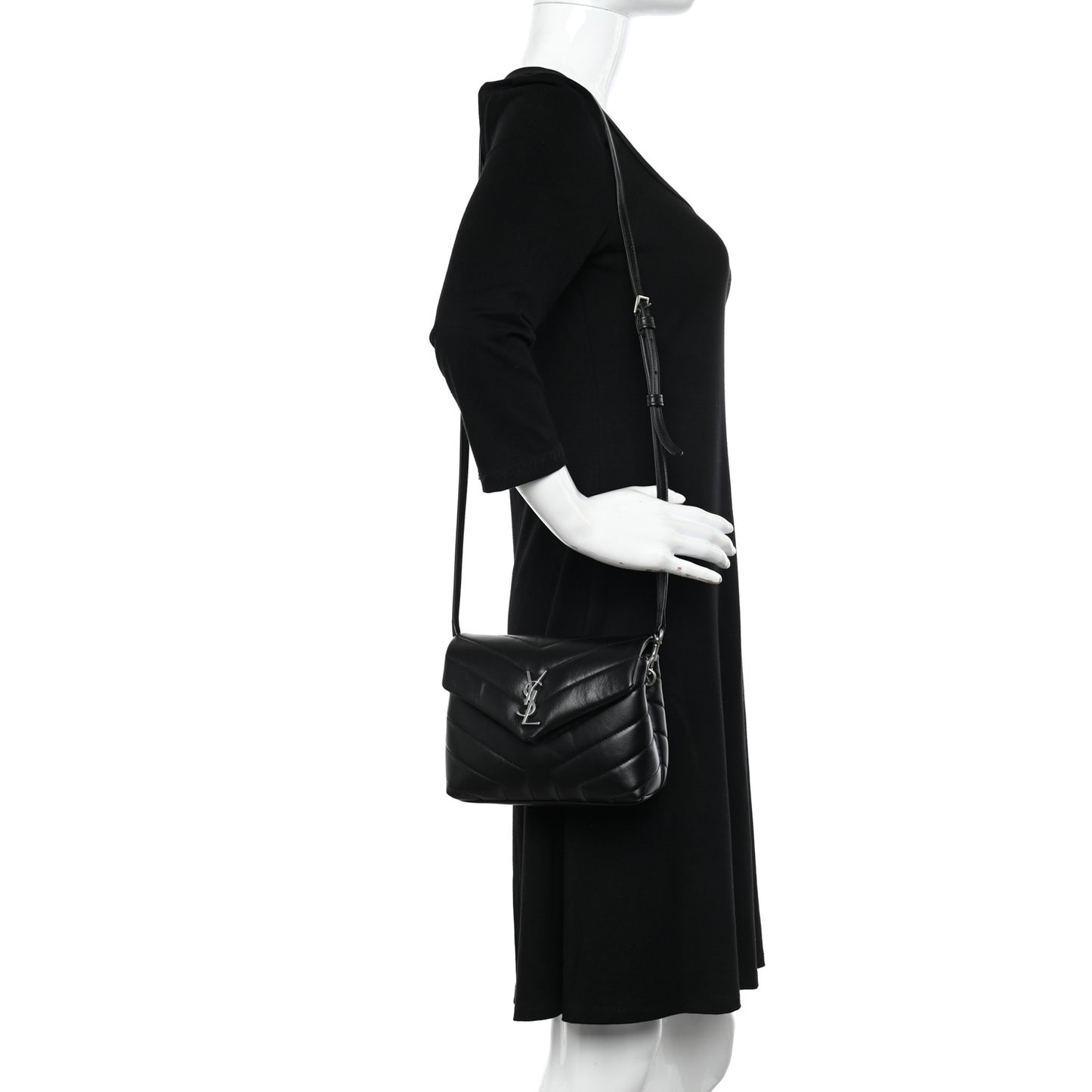 Calfskin Y Quilted Monogram Toy Loulou Crossbody Bag Black