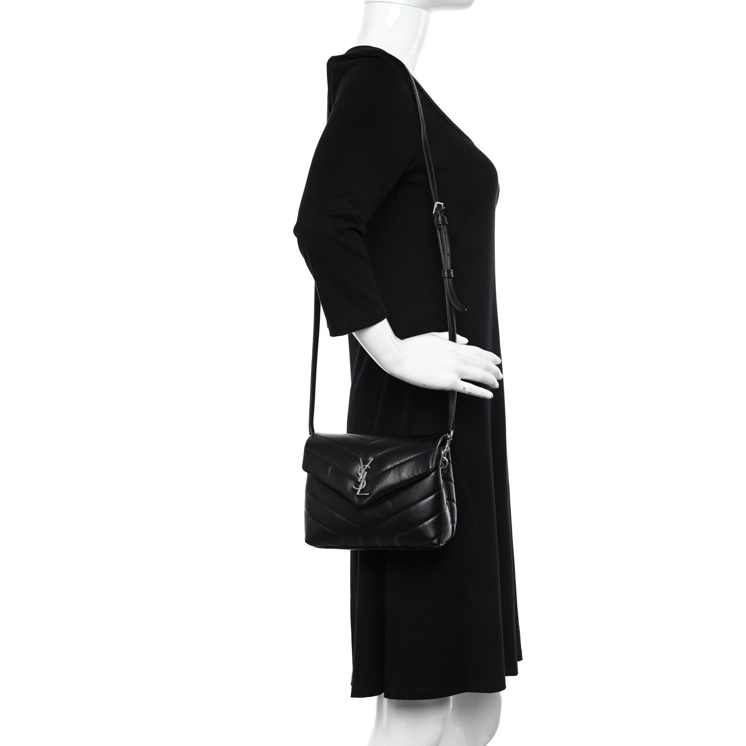 Saint Laurent Calfskin Y Quilted Monogram Toy Loulou Crossbody Bag Black 2 of 10