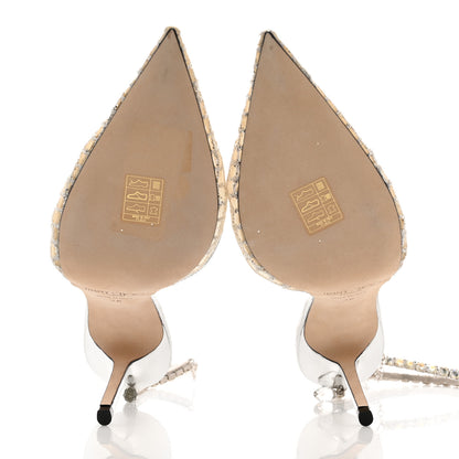 Jimmy Choo Glitter Checker Board Mesh Crystal Saeda 100 Pumps 38 Champagne Silver 5 of 8