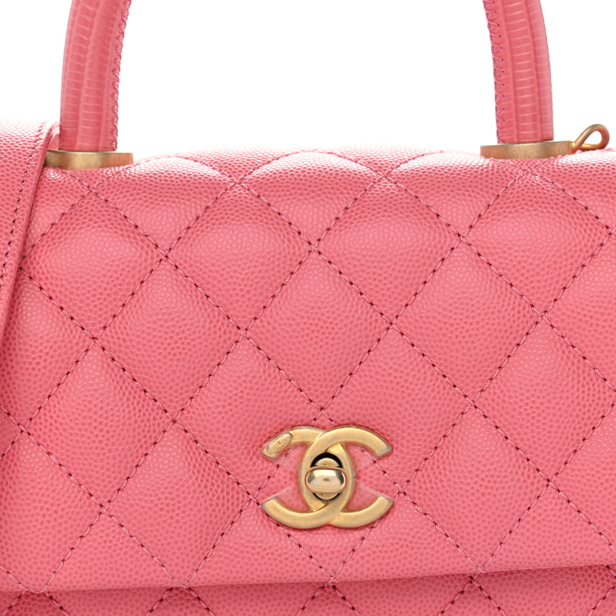 Chanel Caviar Lizard Embossed Quilted Mini Coco Handle Flap Pink 8 of 10