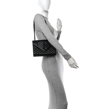 Saint Laurent Grain De Poudre Textured Mixed Matelasse Triquilt Medium Monogram Monochrome Satchel Black 2 of 12