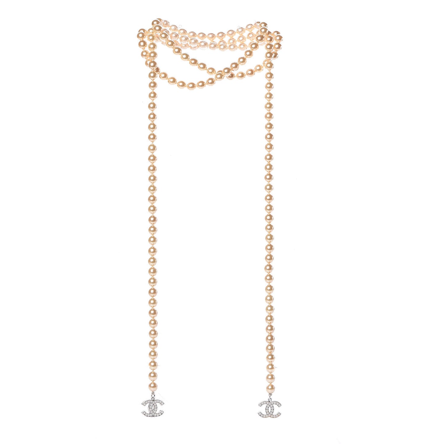 Pearl CC Long Necklace Silver Blanc Nacre