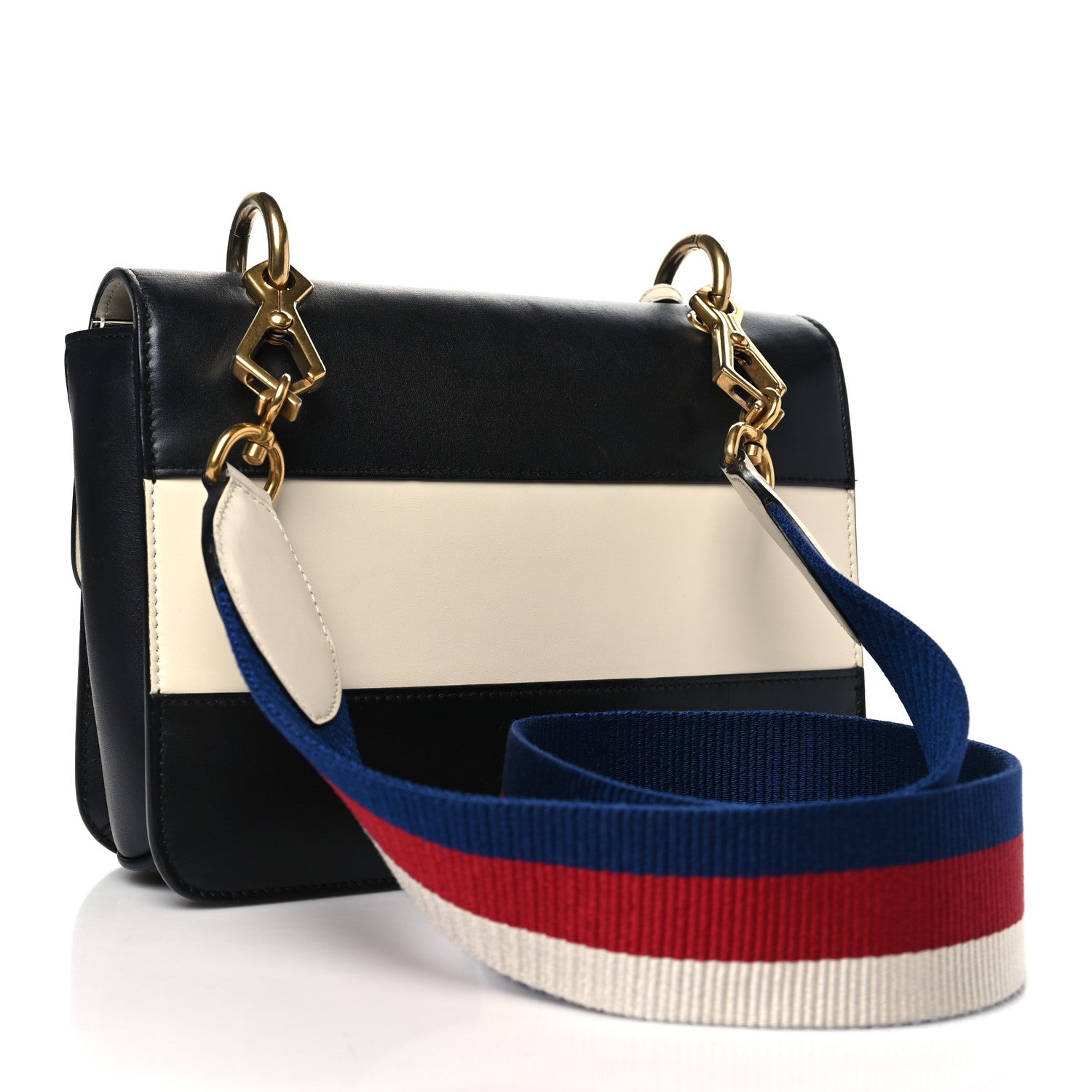 Gucci Calfskin Sylvie Web Queen Margaret Shoulder Bag Mystic White Black 3 of 11