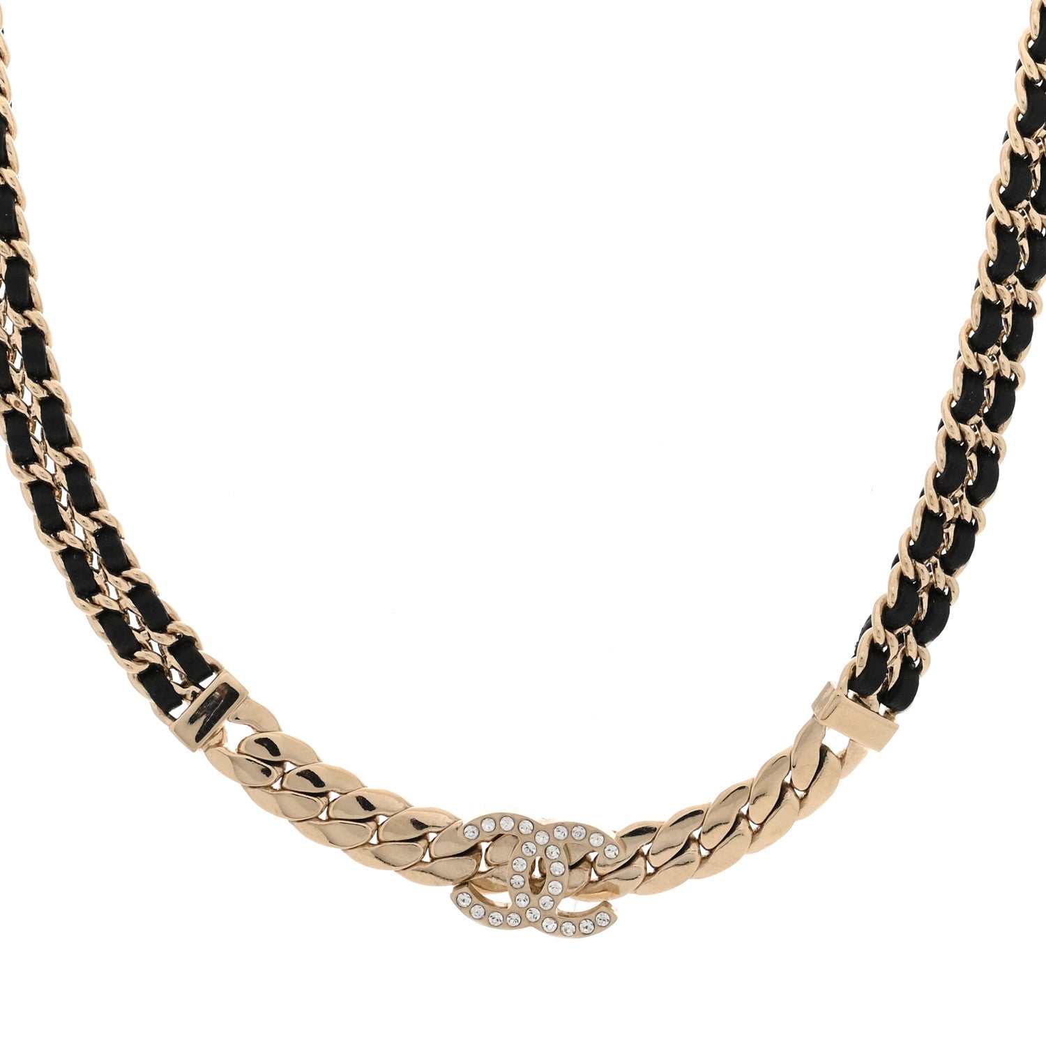 Chanel Lambskin Crystal CC Chain Choker Necklace Black Gold 1 of 5