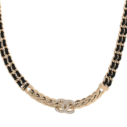 Chanel Lambskin Crystal CC Chain Choker Necklace Black Gold 1 of 5