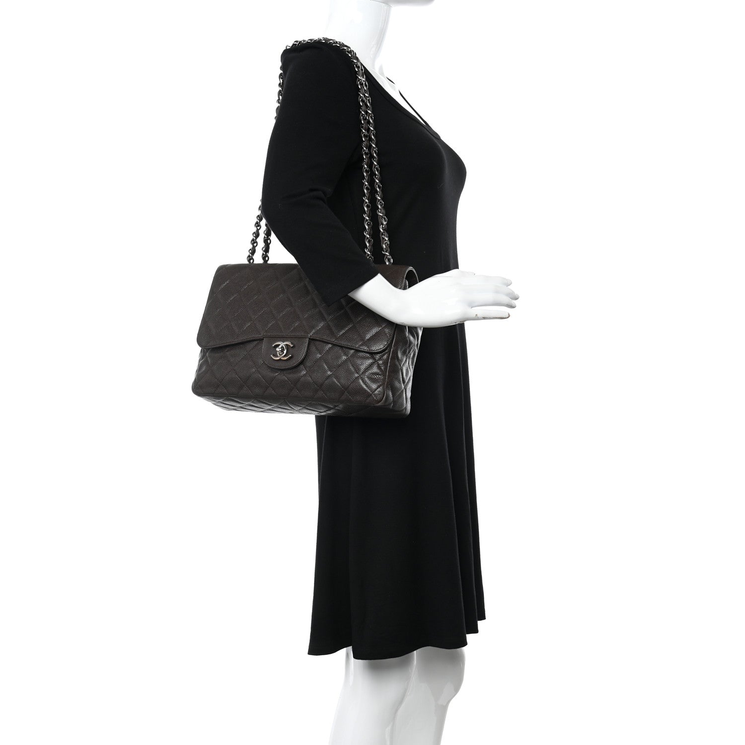 Chanel Caviar Quilted Jumbo Single Flap Dark Brown 2 of 10