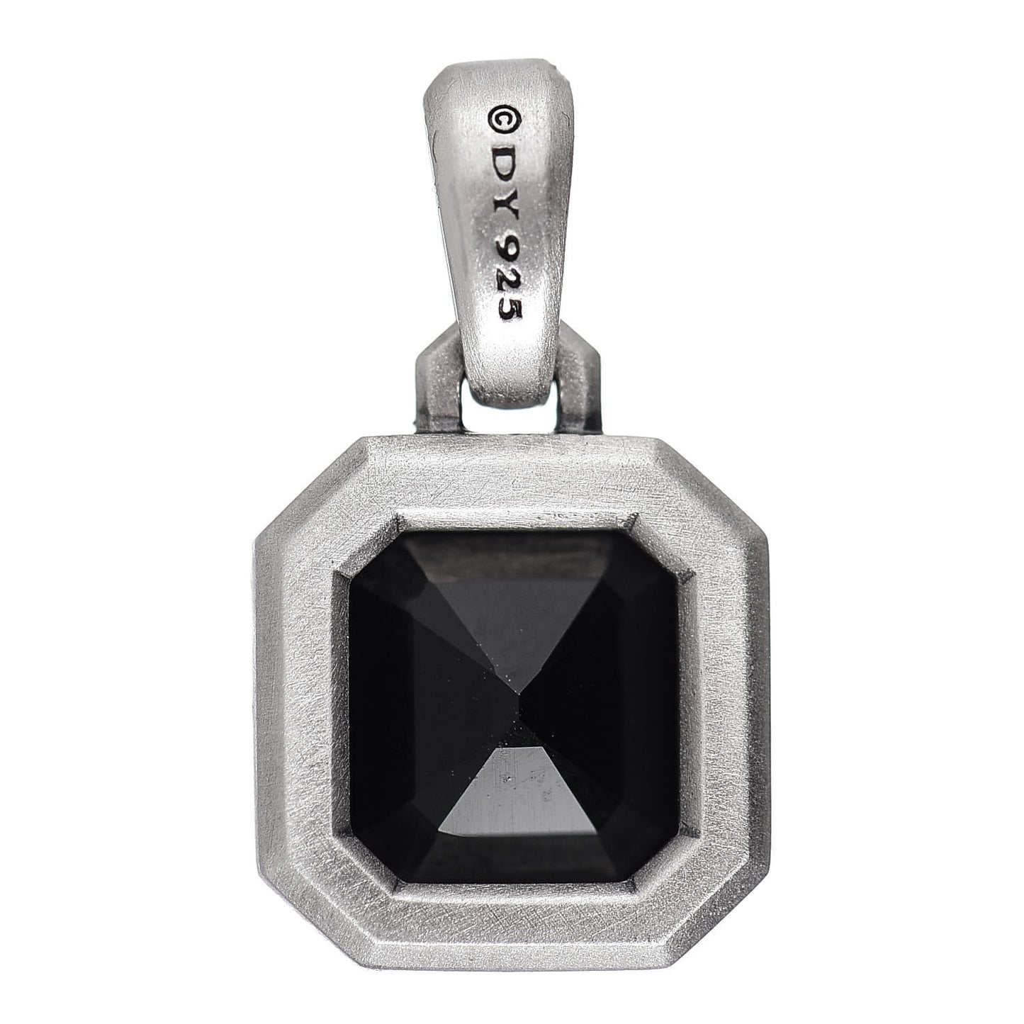 Sterling Silver Emerald Cut Black Onyx Amulet Enhancer Pendant