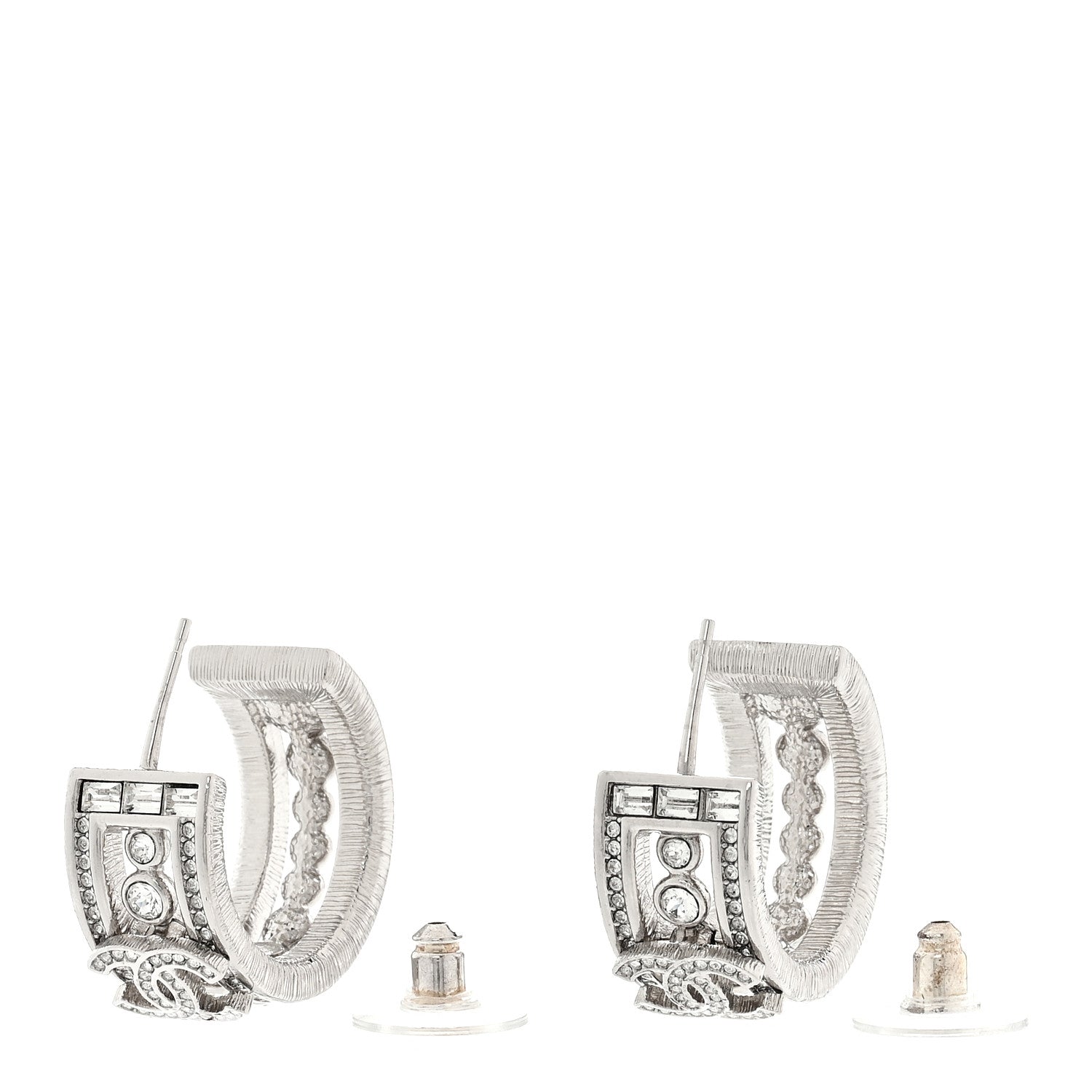 Chanel Metal Crystal CC Hoop Earrings Silver 3 of 5