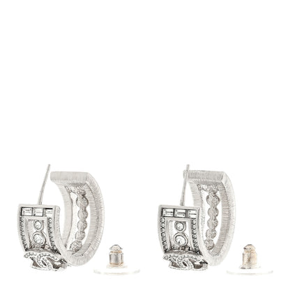 Chanel Metal Crystal CC Hoop Earrings Silver 3 of 5