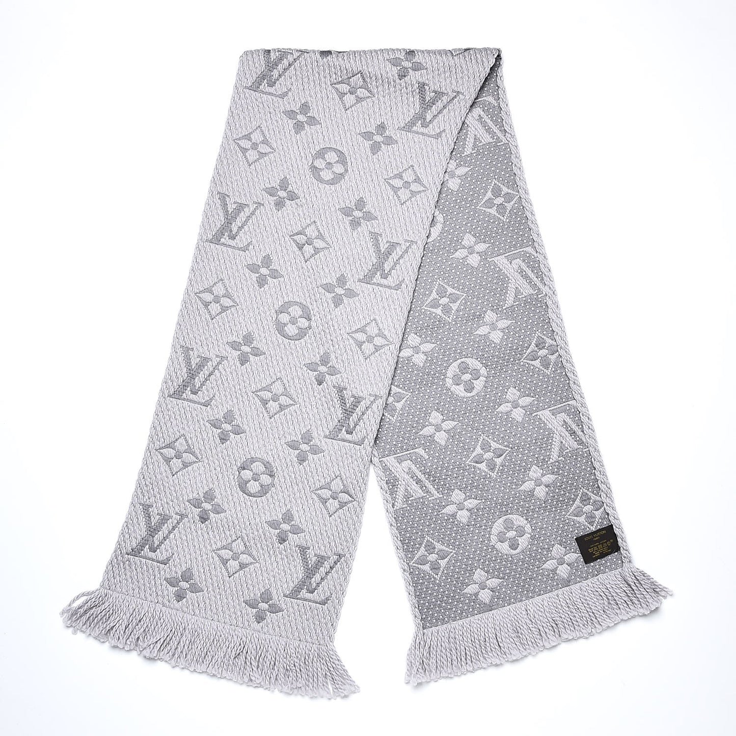 Wool Silk Logomania Scarf Pearl Grey