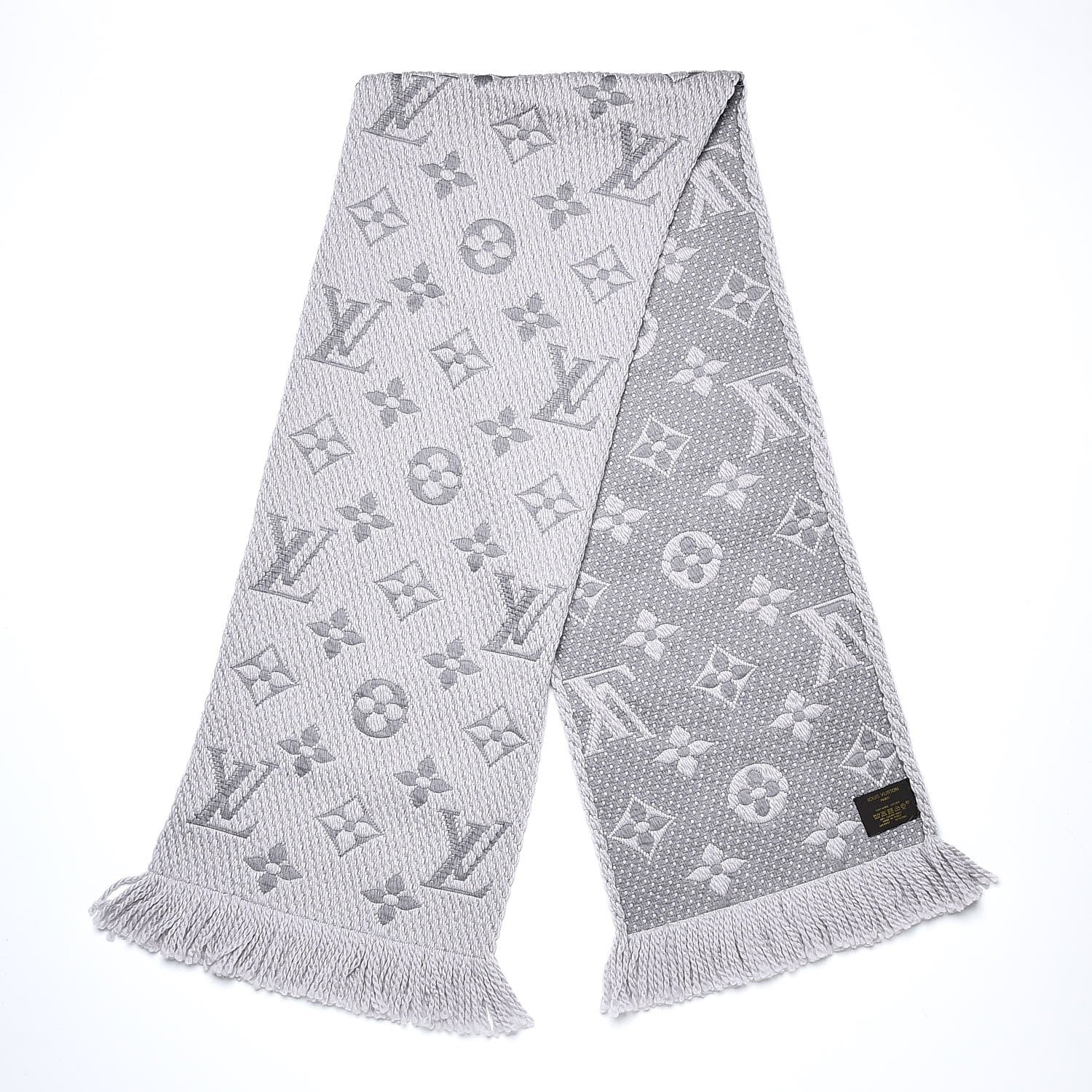 Louis Vuitton Wool Silk Logomania Scarf Pearl Grey 3 of 4