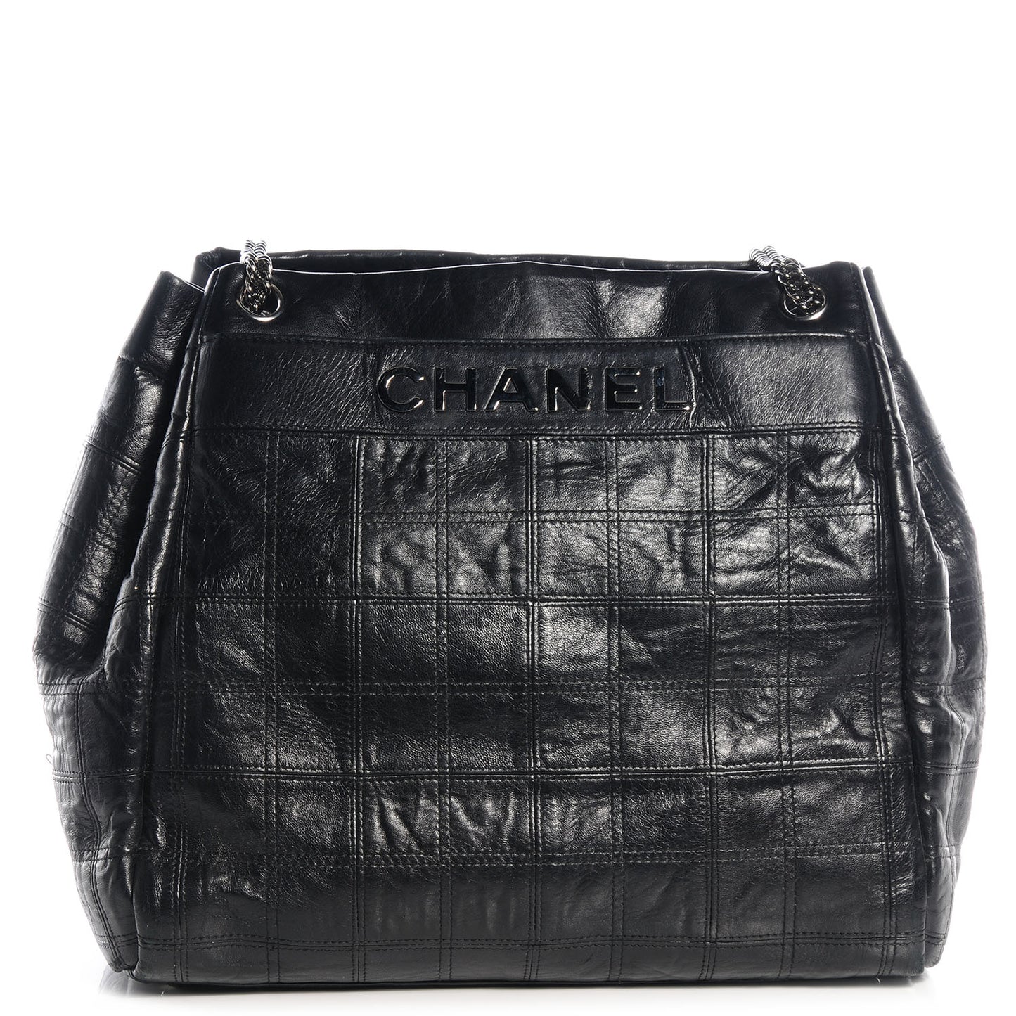 Lambskin Square Stitched LAX Accordian Hobo Large Black