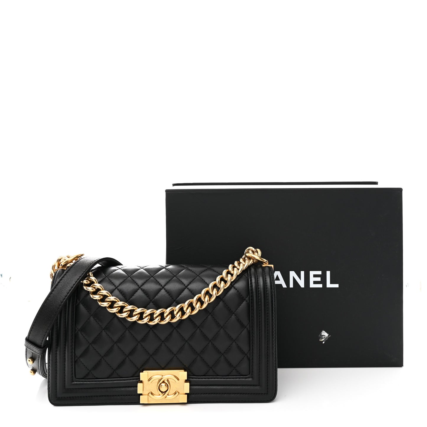 Lambskin Quilted Medium Boy Flap Black